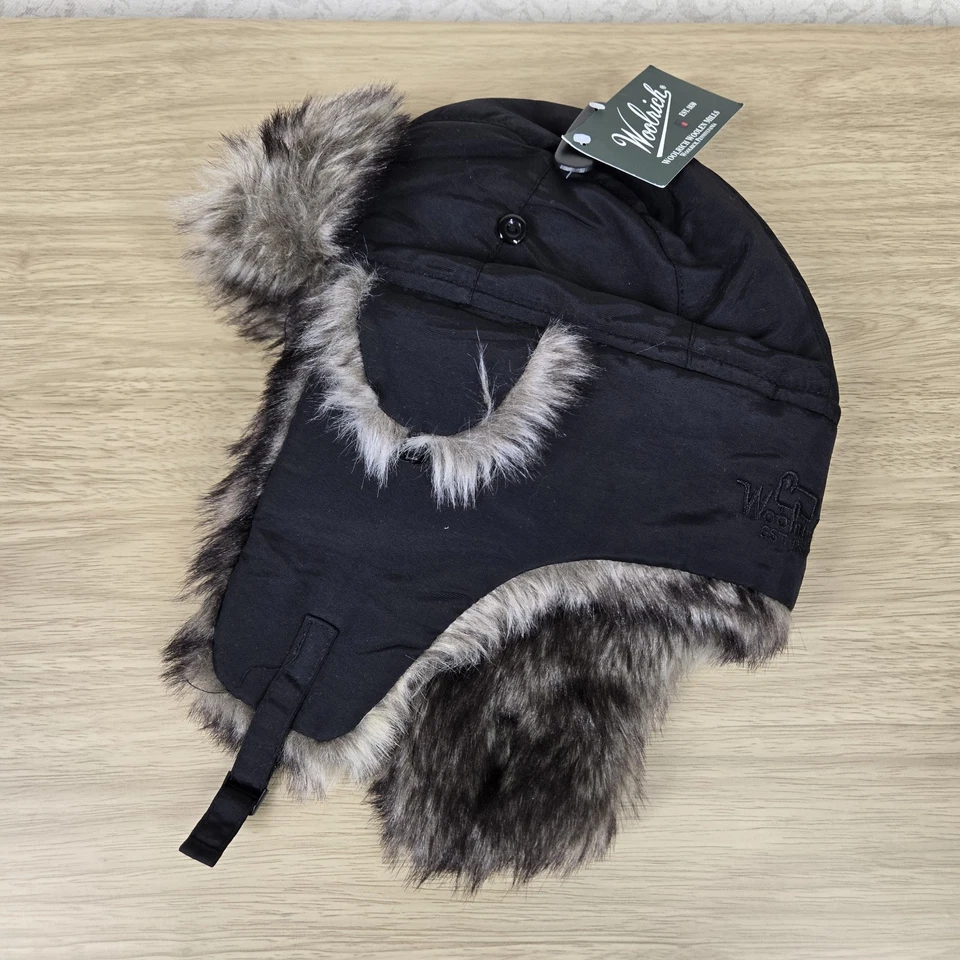Woolrich Trapper Cap Hat sz S/M Black Faux Fur Trim NEW  - Image 4 of 4