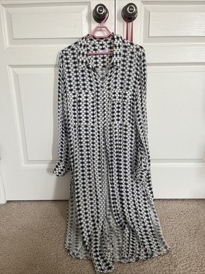 Mango Long Shirt White And Blue Size Small