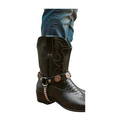 Men Silver Metal Chain Pair Black Boot Straps Brown Shotgun Bullet Shell Charms