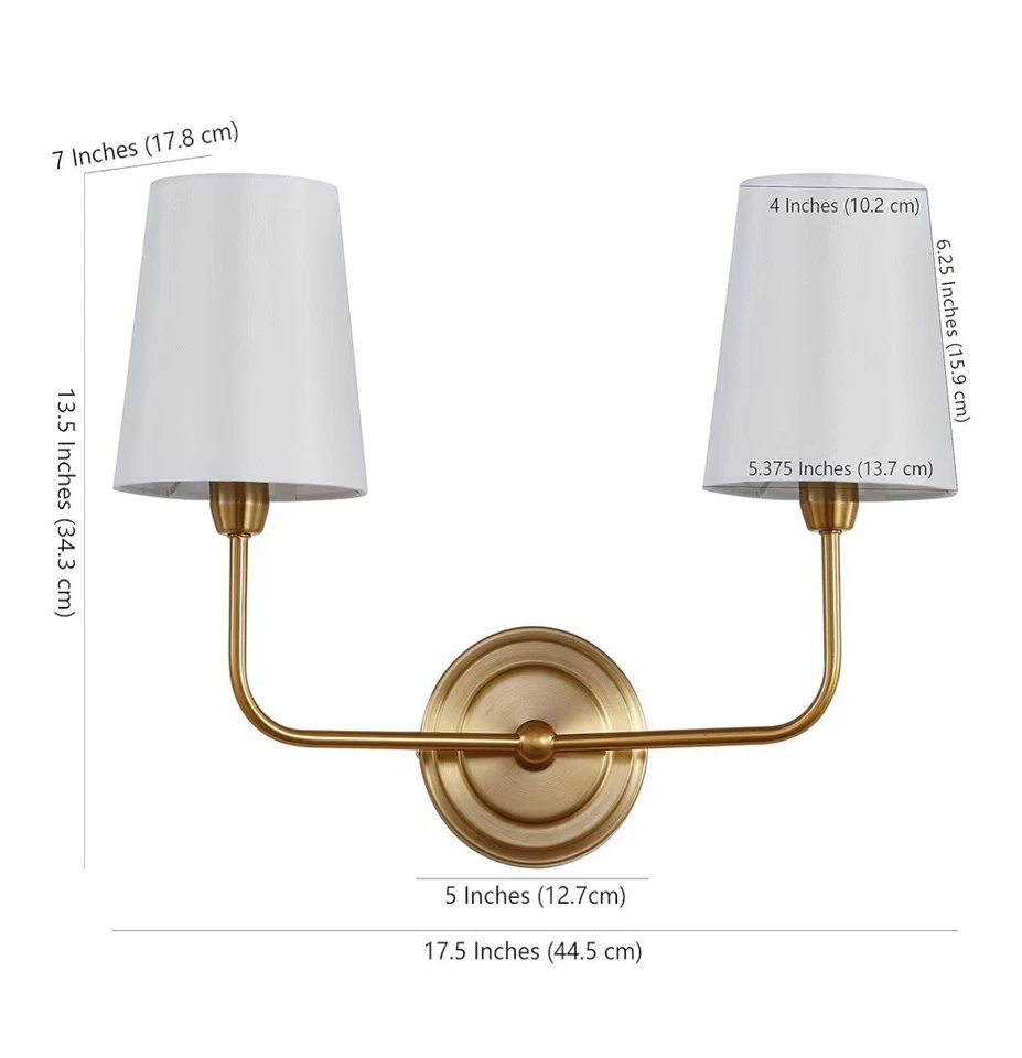 Aplique de pared Safavieh Lighting Ezra latón dorado 2 luces 17,5 pulgadas Foto 3 de 4