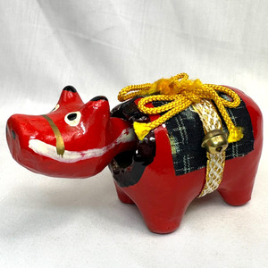 Vintage Japanese Aka Beko Red Cow Folk Toy Bell 5” Aizu Akabeko Papier Mache
