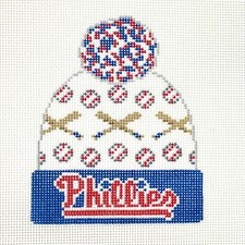 Hand Painted Needlepoint Canvas LB Designs Philadelphia Phillies Beanie Hat 4x5