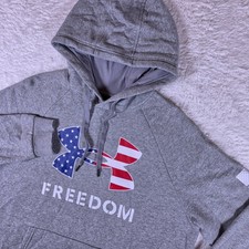 Under Armour Freedom USA Mens M/M Gray L/S Fleece Graphic Pullover Hoodie