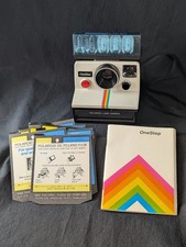 Vintage Polaroid SX-70 OneStep WH Rainbow Stripe Land Camera Sylvania Flash Bar