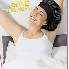Women Satin Bonnet Night Sleep Cap Hair Hat Silk Head Cover Wide Elastic Band