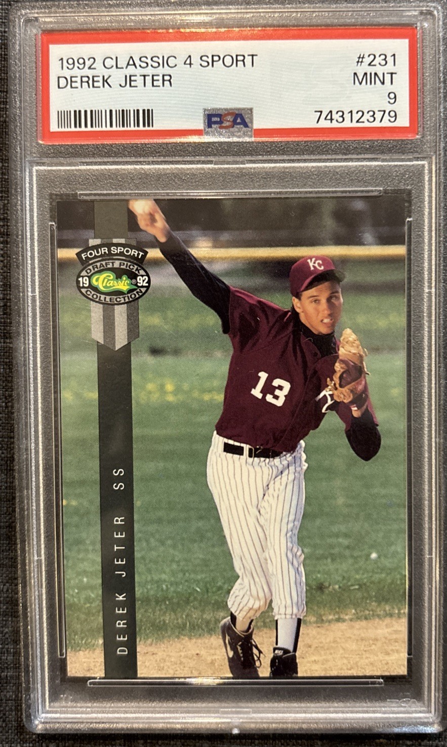 1992 CLASSIC 4 SPORT BASEBALL #231 DEREK JETER PSA MINT 9