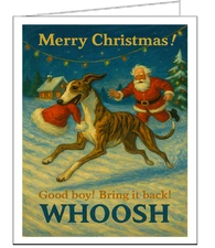 Greyhound-Chased by Santa Christmas Cards - 5 x 7 each.  Set of 6.