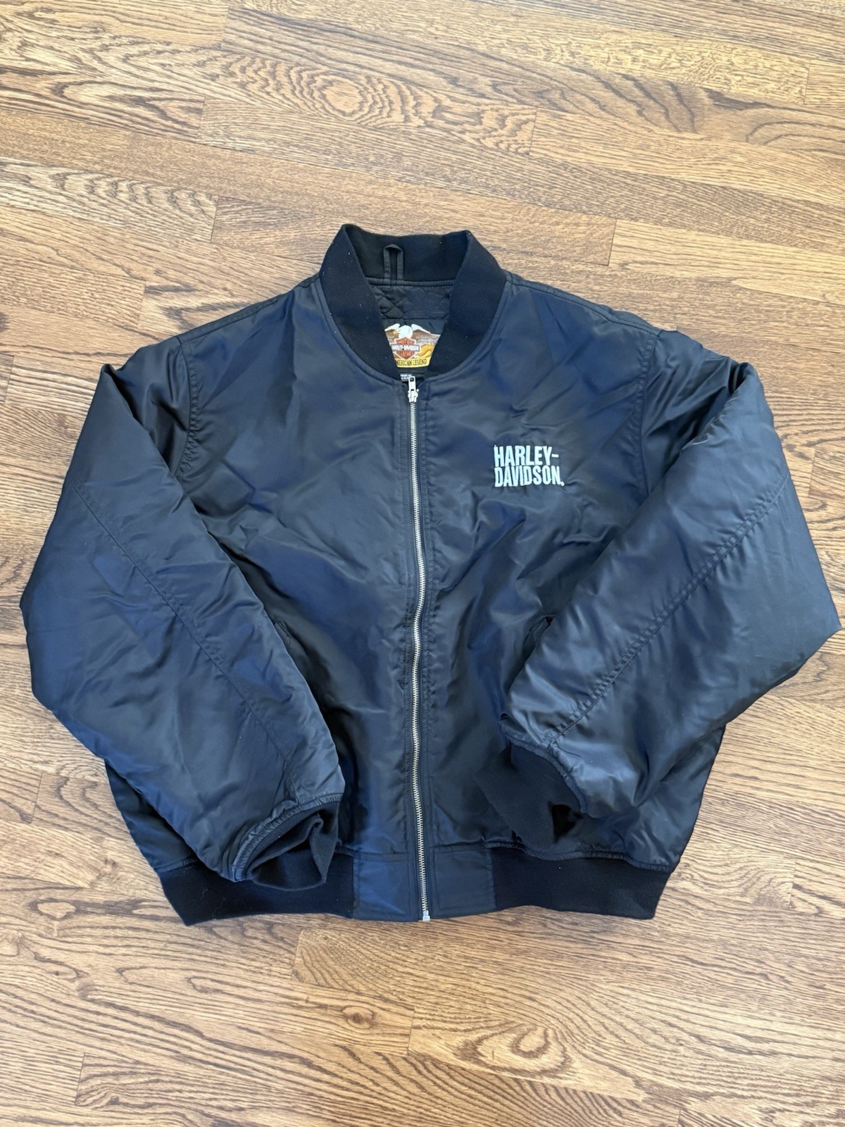 Vintage 1990s Harley-Davidson Black MA-1 Bomber Jacket Embroidered Back, Fits XL