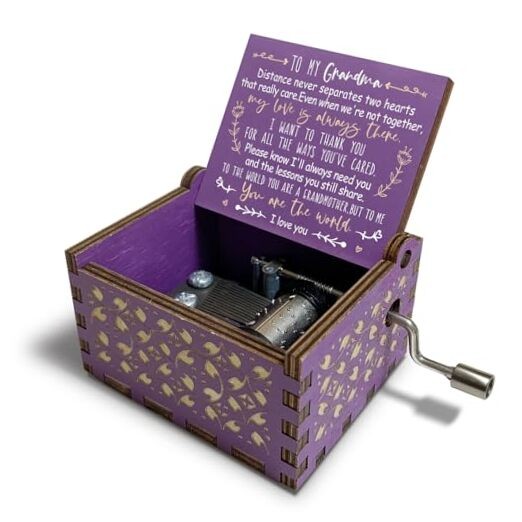 Gifts for Grandma Hand Crank Wood Music To My Grandma Purple