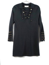 ST JOHN BLACK DRESS KNIT LACE UP TUNIC SZ M