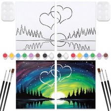 2 Pack Sip and Paint Kit, Pre Drawn Canvas for Painting for Adults, Starry Sk...