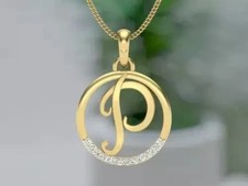 1Ct Round Lab-Created Diamond Letter "P" Pendant 14k Yellow Gold Plated