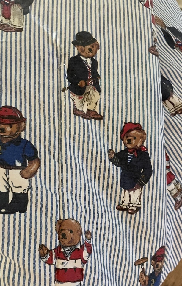 Одеяло Ralph Lauren Polo Teddy Bear размер Twin синяя полоса лоскутное одеяло сделано в США - Изображение 2 из 4