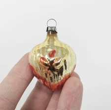 Vintage Mini Ribbed Heart Feather Tree Hand Blown Glass Ornament ~ 1-3/4"