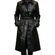 Croc Trench Coat Womens Jason Wu Black Embossed Faux Leather Long Edgy Jacket M
