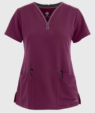 Healing Hands 360 Sonia Women's Size M Wine Stretch Reflective Zip Scrub Top NWT