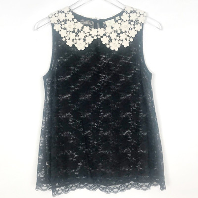 E By Eloise Anthropologie Top Womens Small Black Lace Floral Crochet Whimsigoth