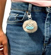 Fluffy Pom Pom Keychain – Soft Plush Toy for Kids Cute Gray Car Accessory Gift