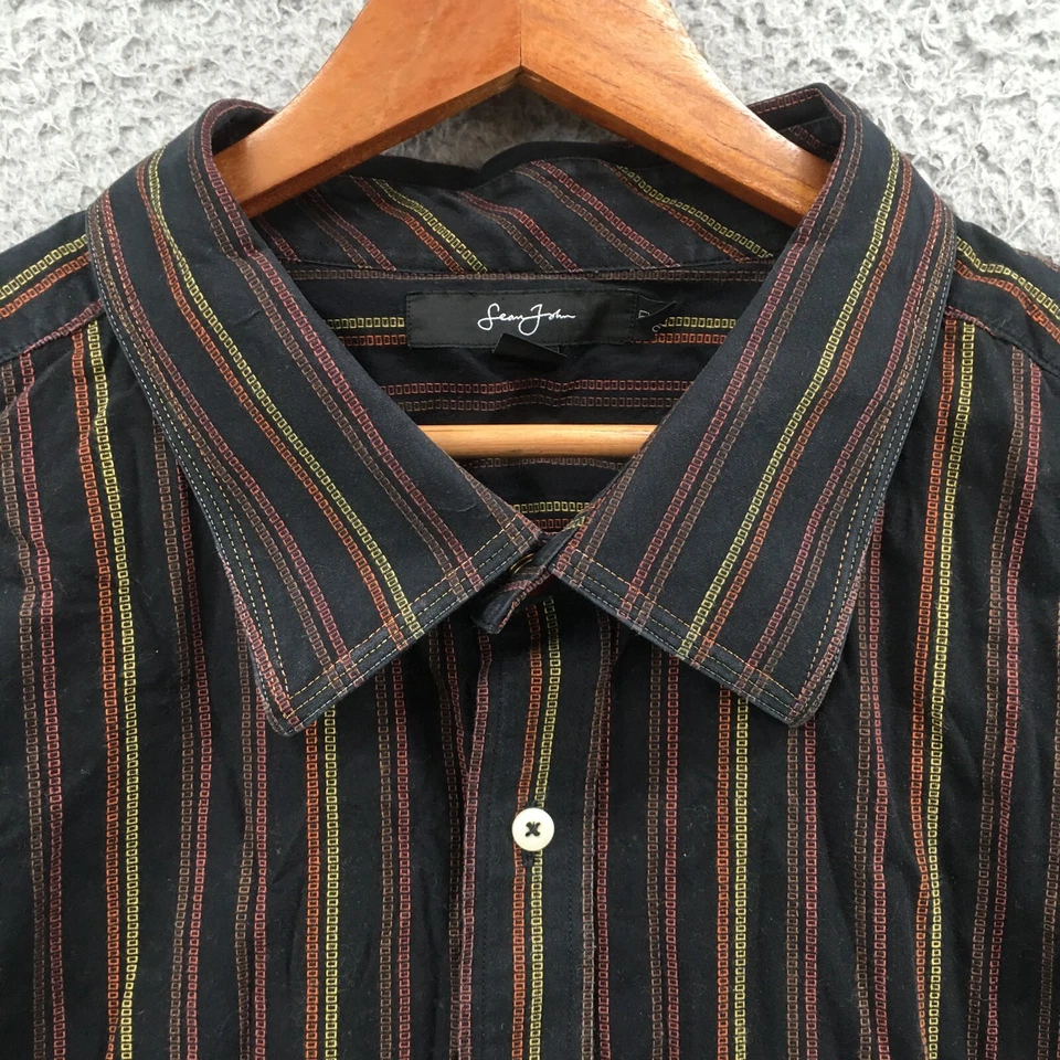 Sean John Button Up Long Sleeve Shirt Top Mens Big 5X Multicolor Cotton Striped - Image 3 of 4