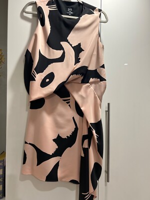 alexander mcqueen black and pink dress Alexander McQueen sleeveless midi asymmetric graphic print pink / black  dress .S