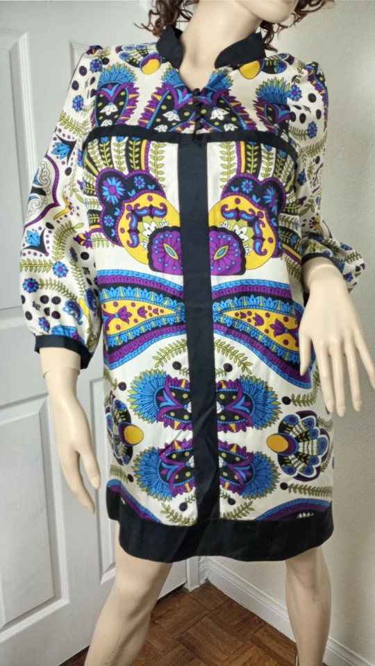 VESTIDO TIBI 100% SEDA MULTICOLOR PAISLEY FORRADO TALLA 12/GRANDE NUEVO Foto 3 de 4