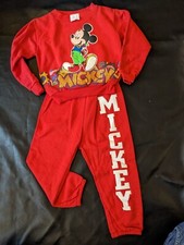 1980 Vintage Mickey Mouse Sweat Suit Pants Shirt Red Disney Pilgrim Youth USA