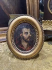 Miniature Oil Painting on Canvas Mounted Portrait of Man Epoch 17th - 18th