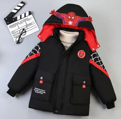 Kids Boys Spiderman Hooded Puffer Jacket Winter Toddler Coat Parka Outerwear UK% - Picture 15 of 21