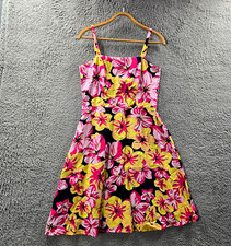 Vintage Basque Womens Dress Size 12 Black Pink Yellow Floral Sleeveless A-line