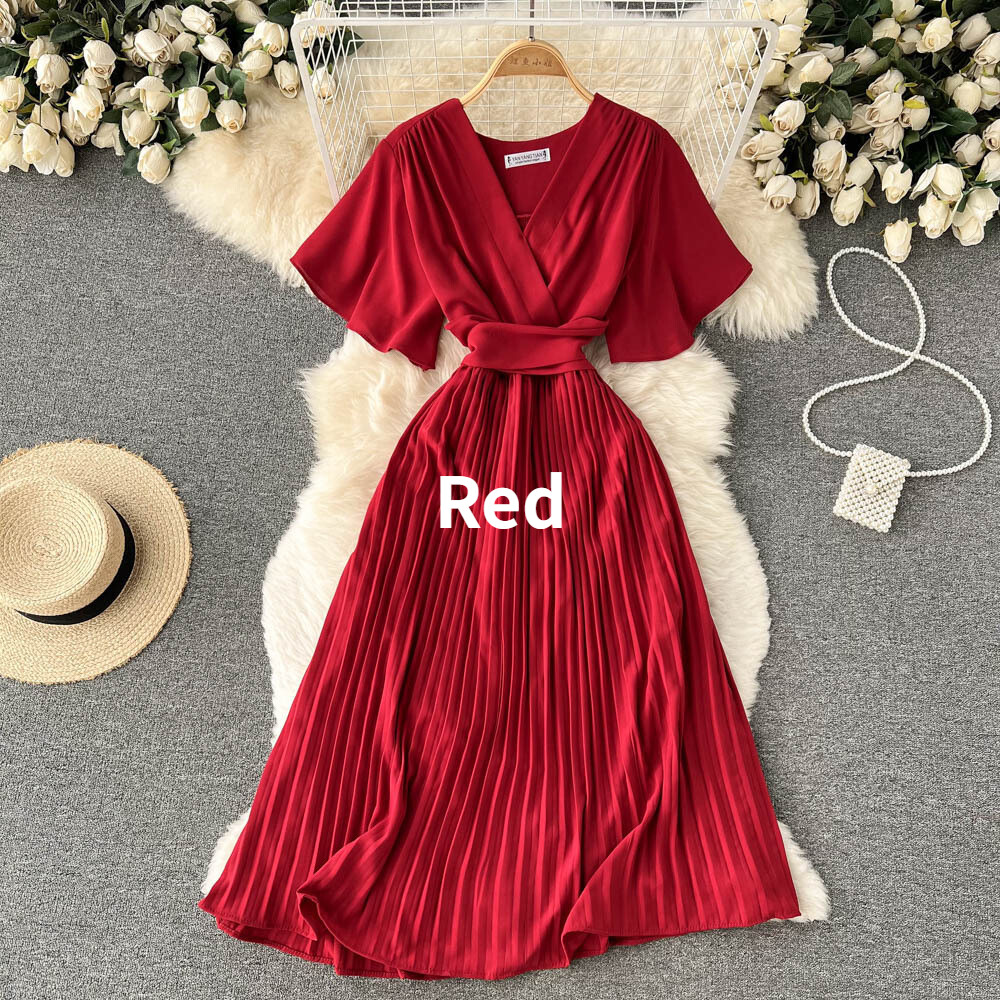strapless open back dress Vivian Chiffon Pleated Dress main image 0