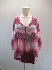 By&By Size M Womens Multicolor V-Neck Long Sleeve Chain Double Layer Blouse 202