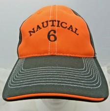 Nautical 6 Baseball Cap Hat adjustable v BLACK ORANGE 