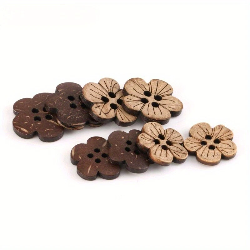 10X Natural Coconut Button Four Eyes Petal Cocoanut Shell Button Dress Shirt Kit - Image 2 of 4