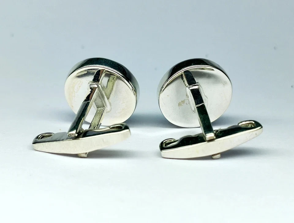 Gemelos naturales de plata de ley 925 con piedras preciosas Larimar para regalo especial para hombre Foto 3 de 4