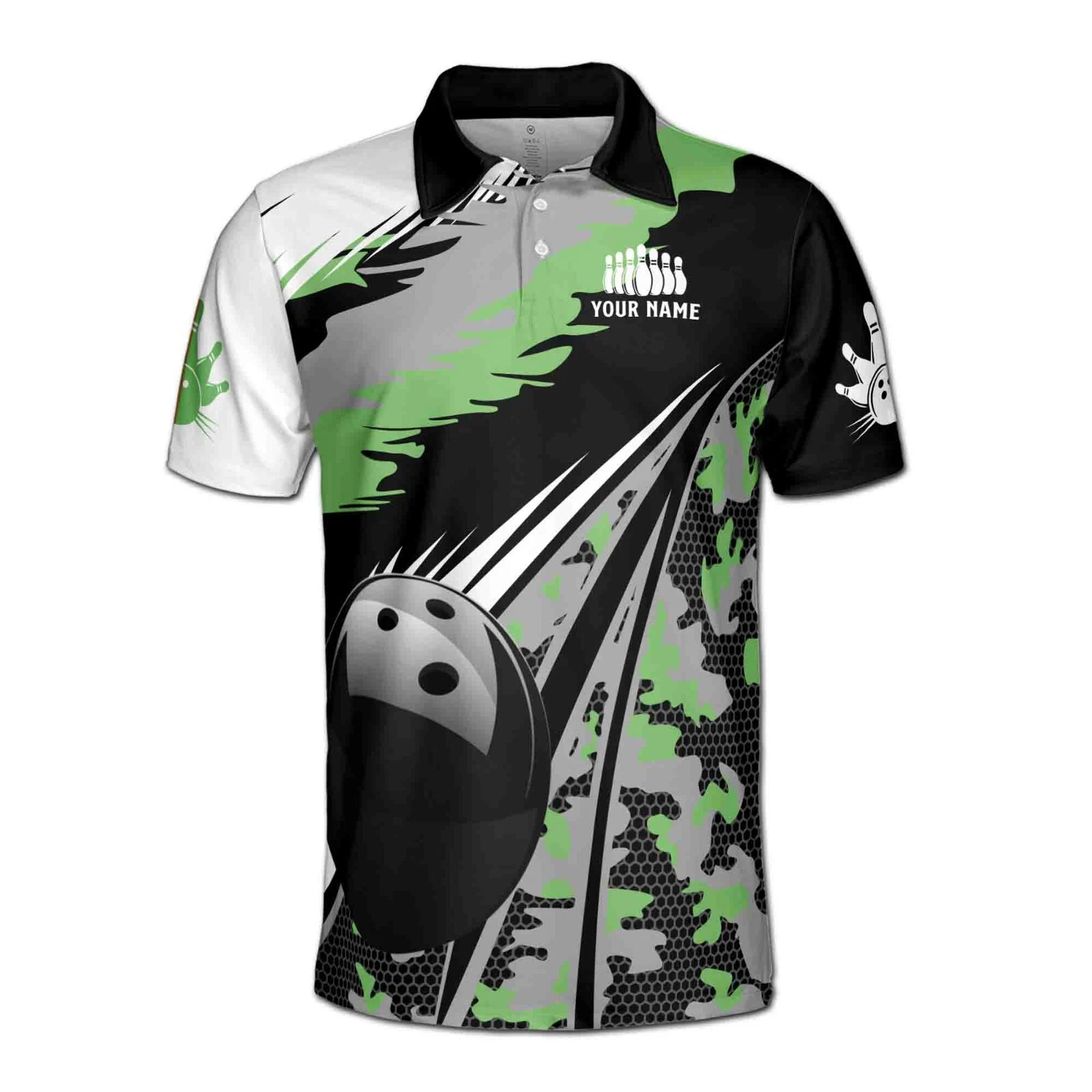Personalize Name Bowling Pattern Camouflage Men's Polo Shirt