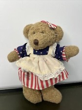 VTG Little RUSS Stuffed LADY teddy bear plush Toy, In American outfit