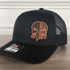 We The People 1776 Skull Leather Patch Hat Black