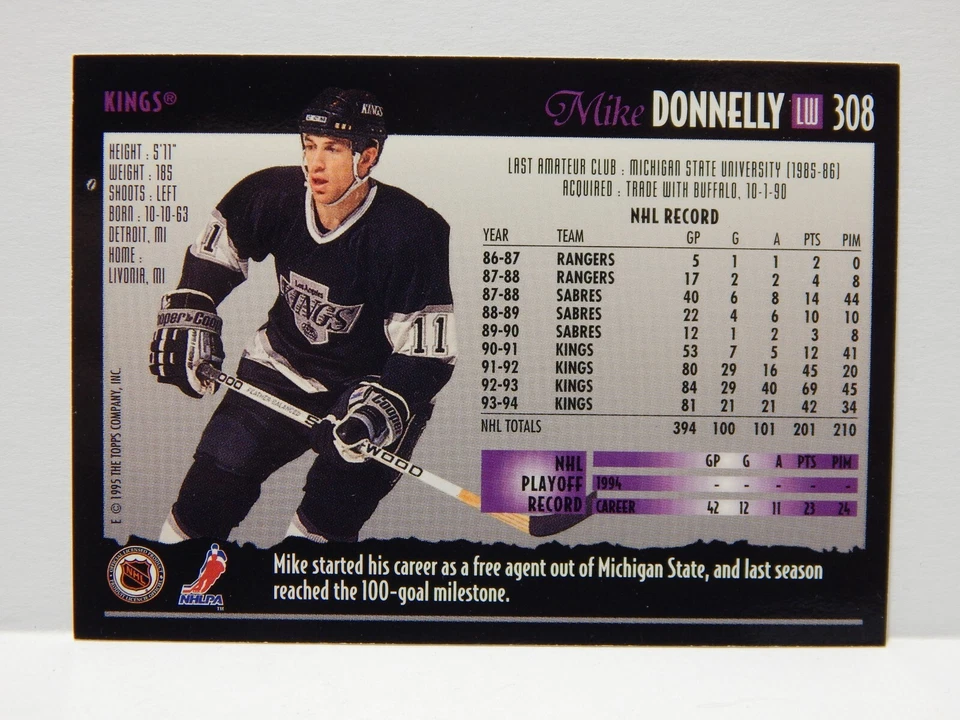 NHL Los Angeles Kings Mike Donnelly Card 308 - Image 2 of 2