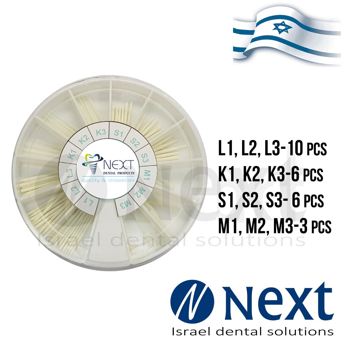 Dental Glass Fiber Post Sets of fiberglass posts of assorted sizes  