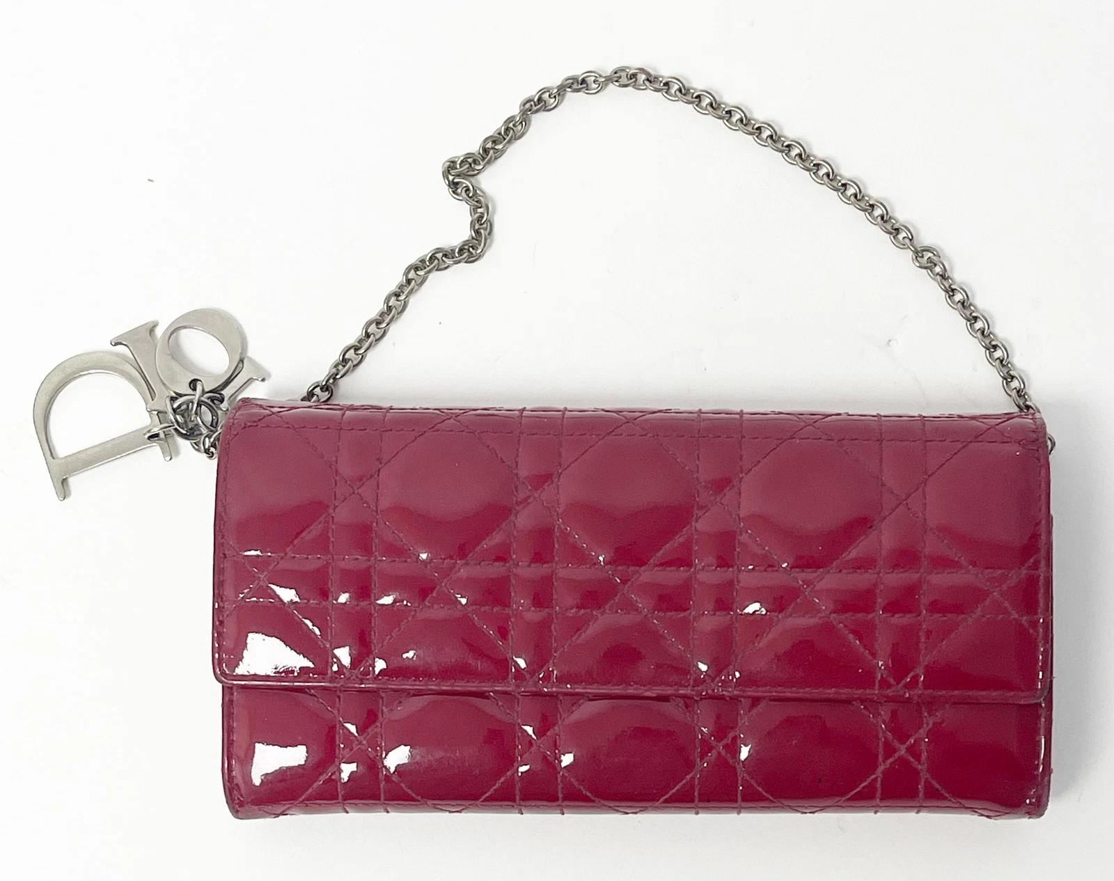 Portefeuille à embrayage chaîne Christian Dior Fuchsia Cannage ~ Livraison gratuite