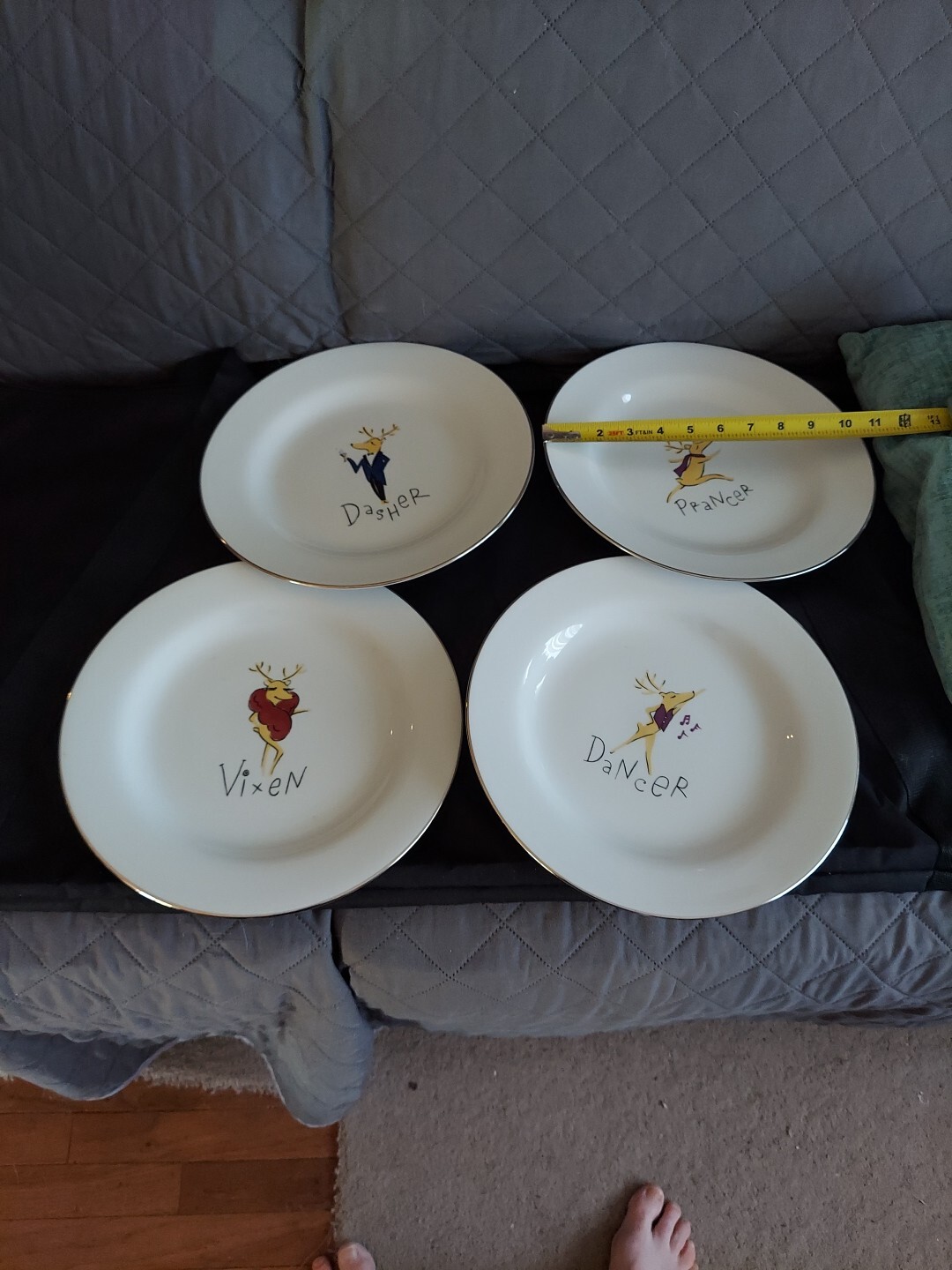 Pottery Barn 11 Inch Reindeer Plates. Dasher, Dancer, Pranced, Vixen.