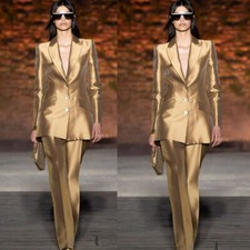 Satin Women's Suits 2Pieces Slim Fit Gold Prom Modern Wedding Party Lady Outfits