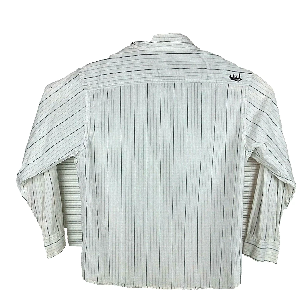 HAWK men's Dress Shirt Size XL Long Sleeve Button Front White Black Stripe Cott - Image 3 of 4