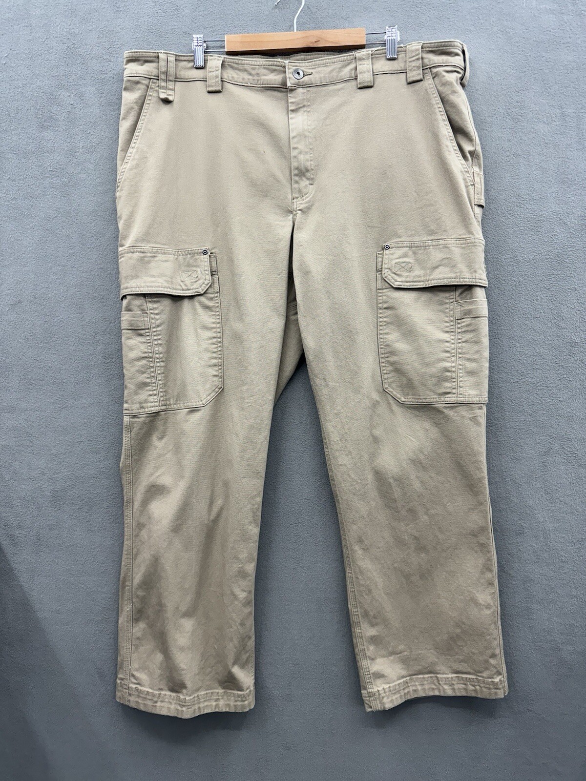 Duluth Trading Men's 46x32 Fire Hose Relaxed Fit Cargo Work Pants Tan Cotton