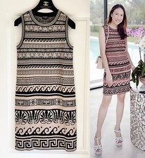 NWT $2100 CHANEL 18C PARIS GREECE BEIGE NUDE BLACK KNIT SLEEVELESS DRESS 34