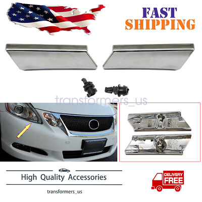 Fit LEXUS GS300 GS350 2006-2011 L&R Car Headlight Washer Nozzle Cover Chrome
