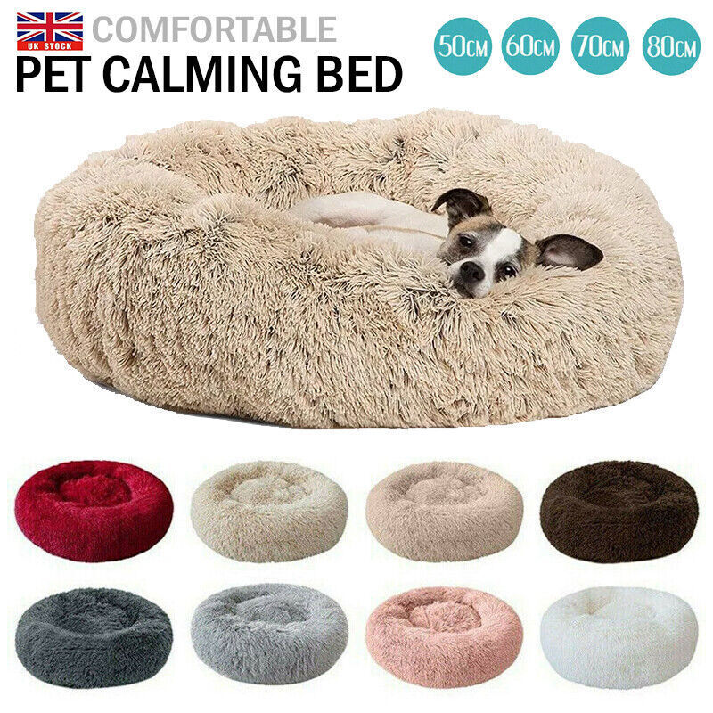 Extra Large Dog Cat Pet Calming Bed Comfy Fluffy Soft Dog Beds Round