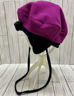 Vintage Childrens Hat Cap Wool Ear Flaps Chin Strap Fuchsia Pink