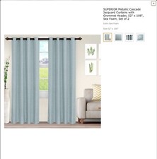 SUPERIOR METALLIC CASCADE 2 JACQUARD GROMMET TOP PANELS 52X108  SEAFOAM NEW
