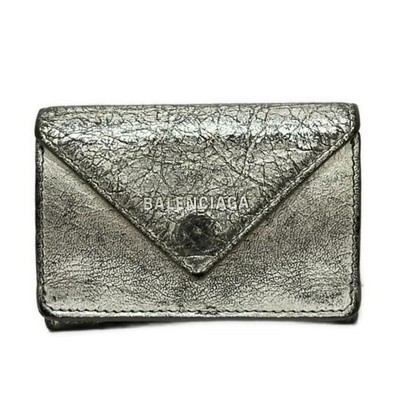 Balenciaga Paper Mini Wallet 3-Fold 391446 Silver Leather, Compact 